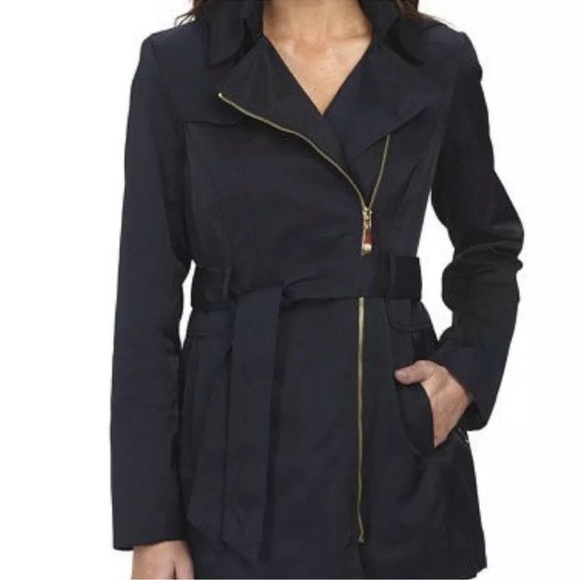 Vince Camuto Blue Belted Rain Jacket - Picture 2 of 13